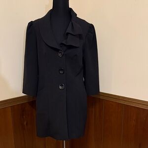 Zinc Black Jacket Medium Ruffle Collar Button Front EUC